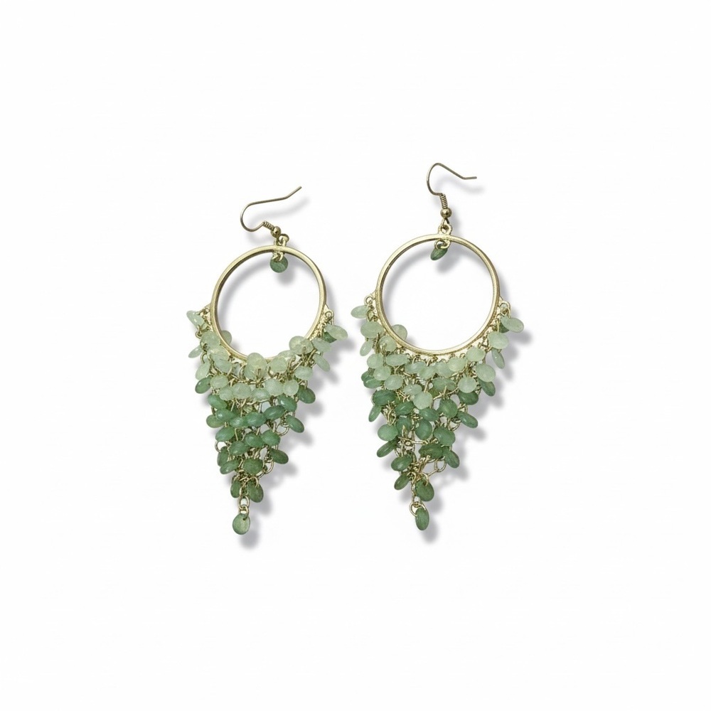 Elegant Gold and Green Chandelier Earrings - Picture 3 of 4
